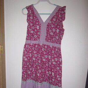 Loft Pink floral Midi Dress Ruffle Tiered Look Size 8 petite